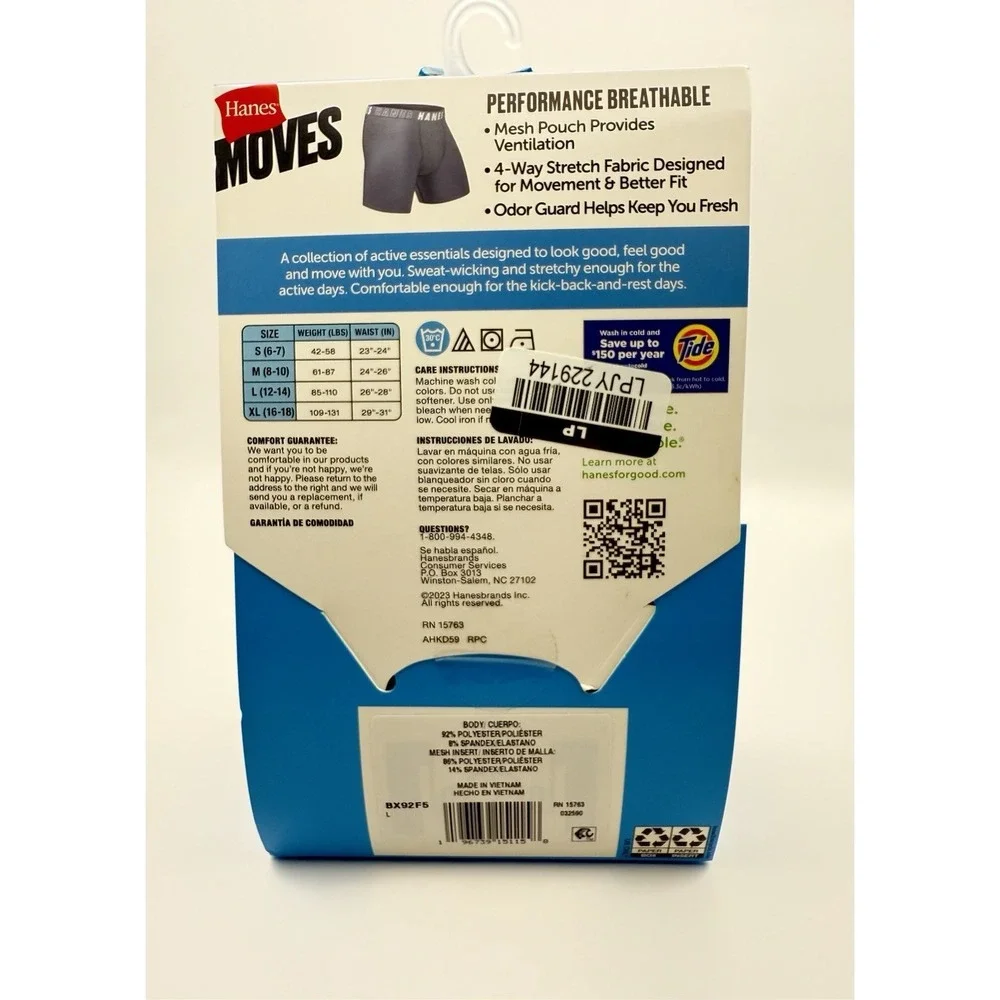 Hanes‎ Boys Boxer Briefs 5 Pack Performance Breathable X-Temp Size L 12-14 New